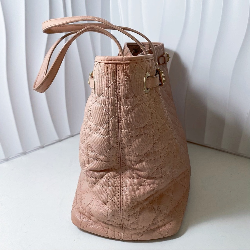 DIOR Lady Dior Tote Bag Blush Pink Cannage Quilted Canvas Gold Hardware - Picture 3 of 12